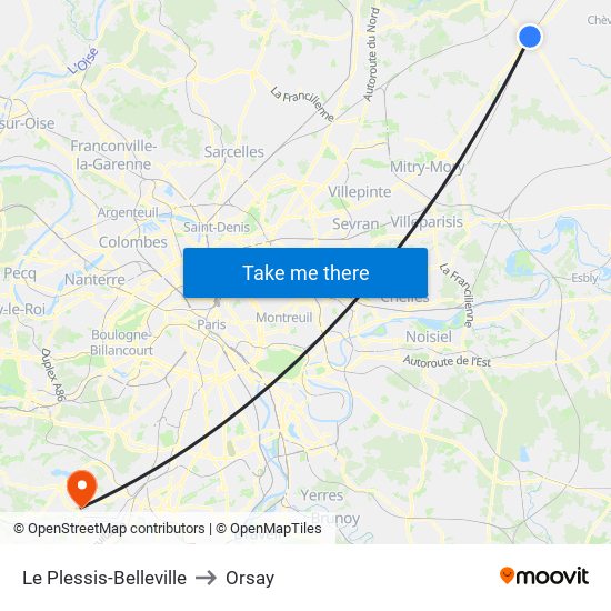 Le Plessis-Belleville to Orsay map