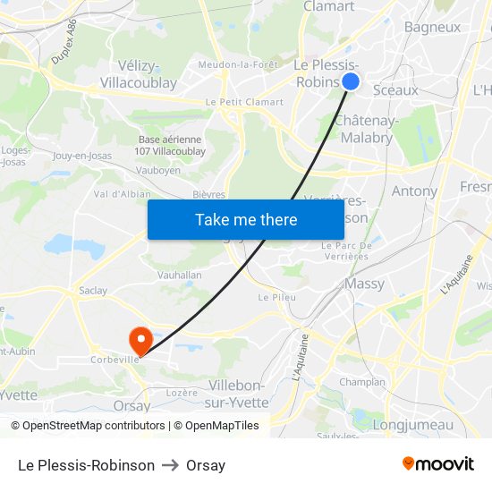 Le Plessis-Robinson to Orsay map