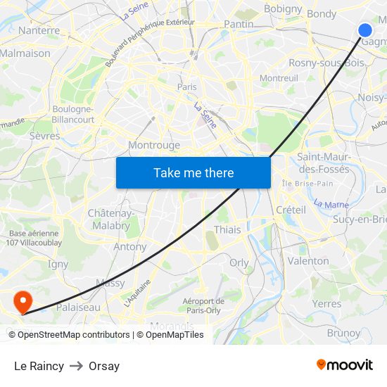 Le Raincy to Orsay map