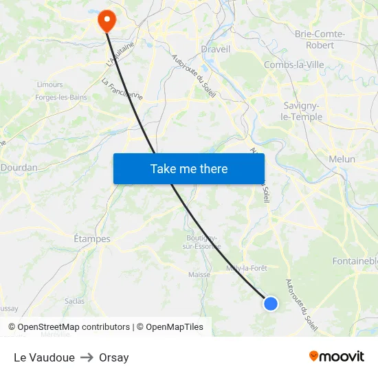 Le Vaudoue to Orsay map