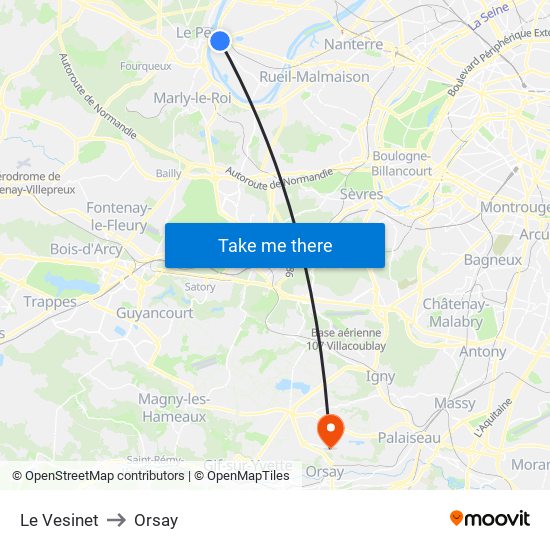 Le Vesinet to Orsay map