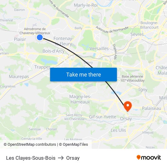 Les Clayes-Sous-Bois to Orsay map