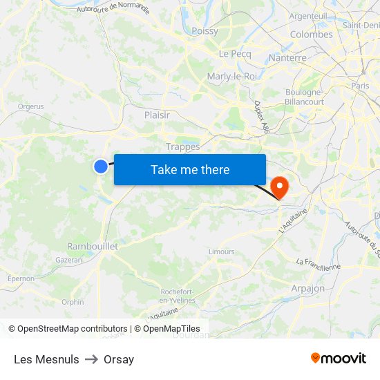 Les Mesnuls to Orsay map
