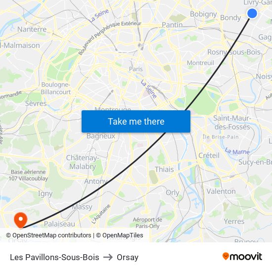 Les Pavillons-Sous-Bois to Orsay map