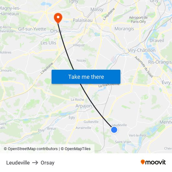 Leudeville to Orsay map