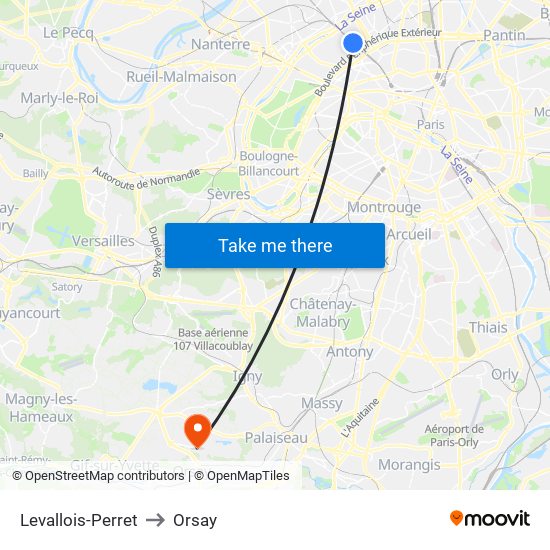 Levallois-Perret to Orsay map