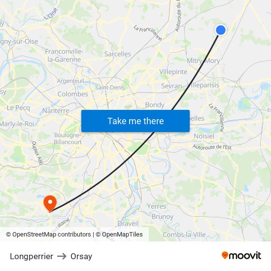 Longperrier to Orsay map