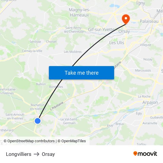 Longvilliers to Orsay map