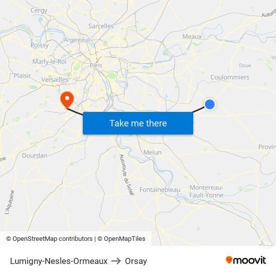 Lumigny-Nesles-Ormeaux to Orsay map