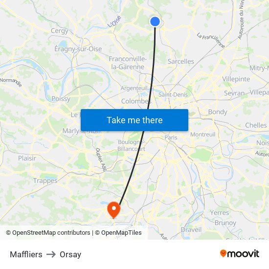 Maffliers to Orsay map