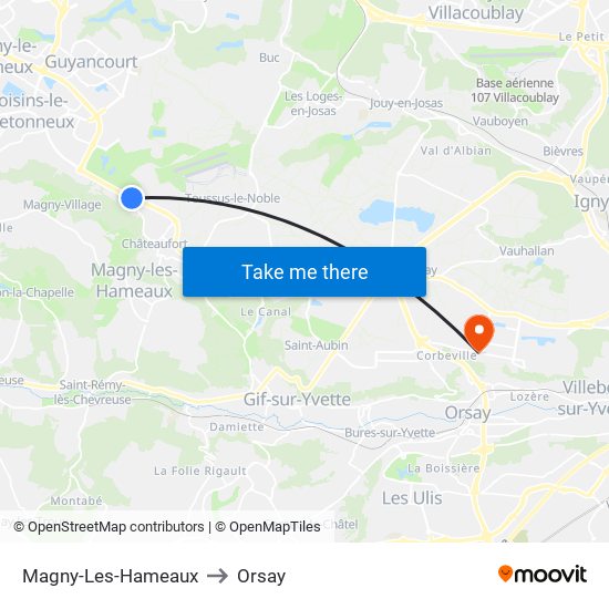 Magny-Les-Hameaux to Orsay map