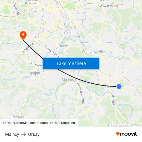 Maincy to Orsay map
