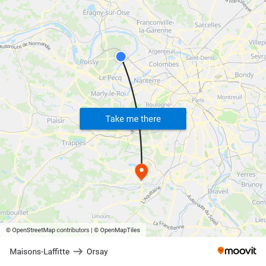 Maisons-Laffitte to Orsay map