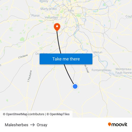 Malesherbes to Orsay map