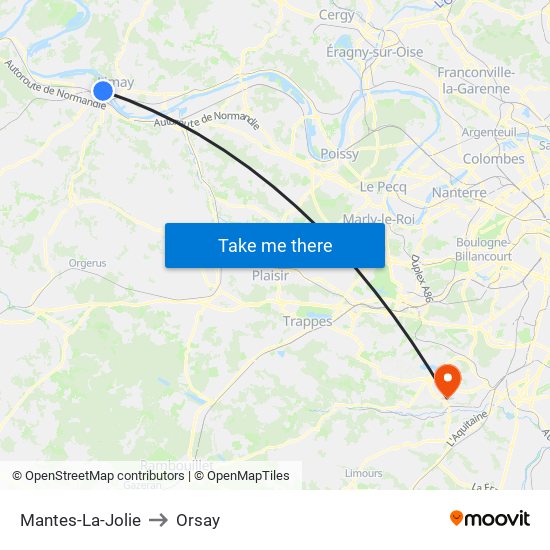 Mantes-La-Jolie to Orsay map