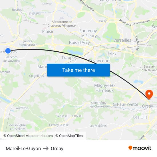 Mareil-Le-Guyon to Orsay map