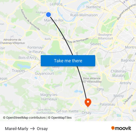 Mareil-Marly to Orsay map