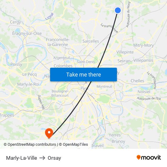 Marly-La-Ville to Orsay map