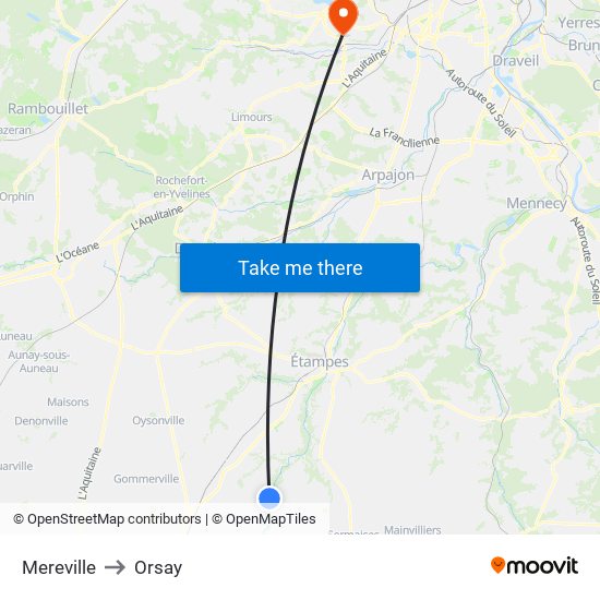Mereville to Orsay map