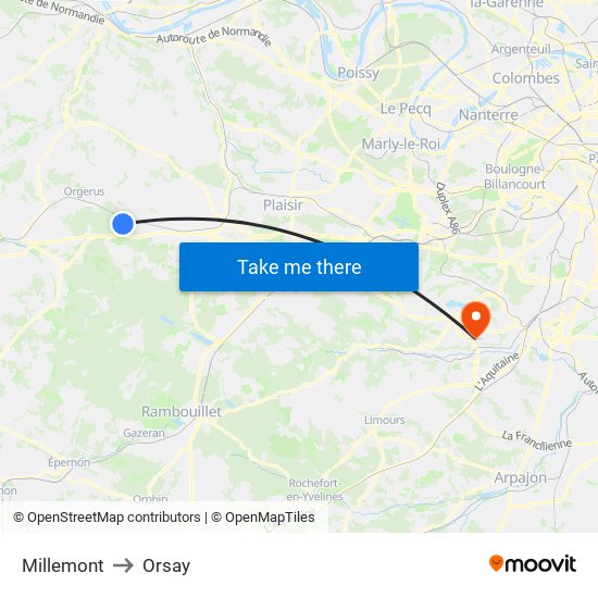Millemont to Orsay map