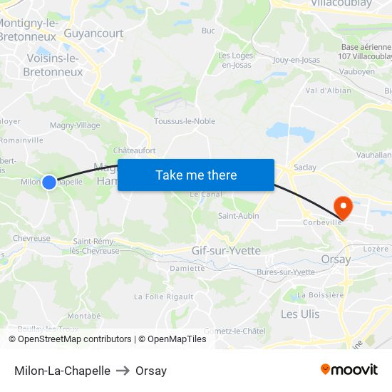 Milon-La-Chapelle to Orsay map