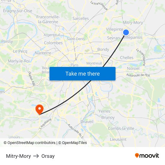 Mitry-Mory to Orsay map