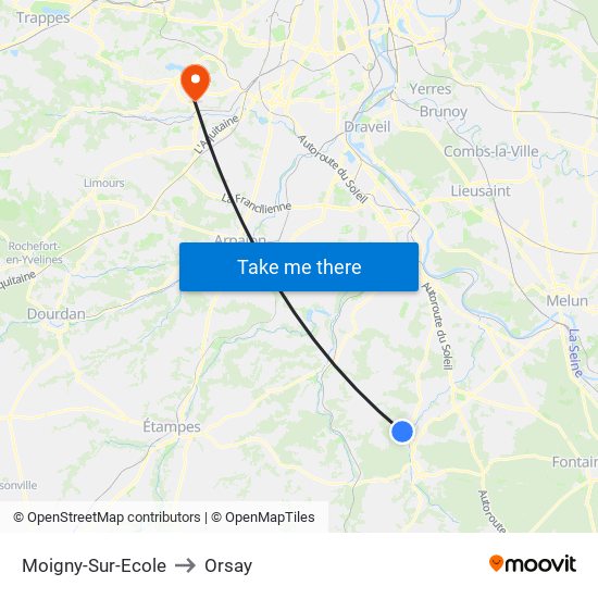 Moigny-Sur-Ecole to Orsay map