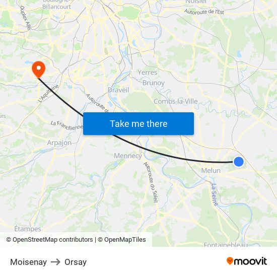 Moisenay to Orsay map