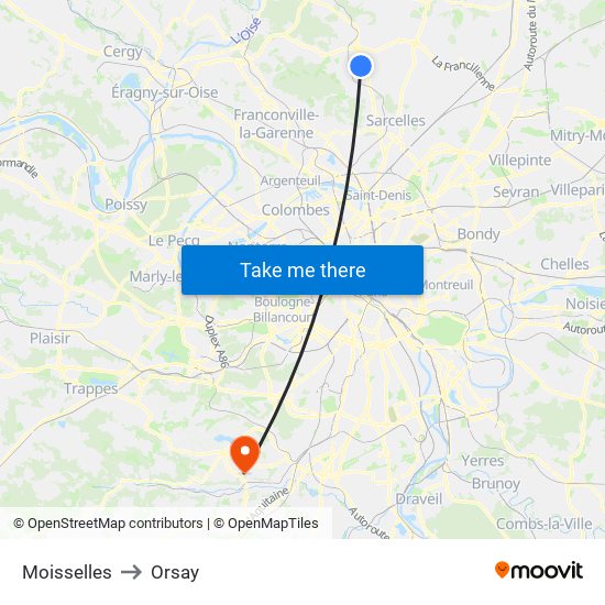 Moisselles to Orsay map