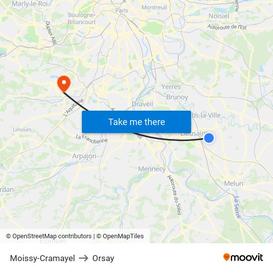 Moissy-Cramayel to Orsay map