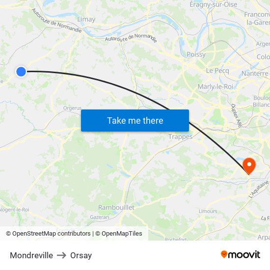 Mondreville to Orsay map