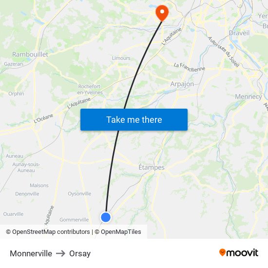 Monnerville to Orsay map