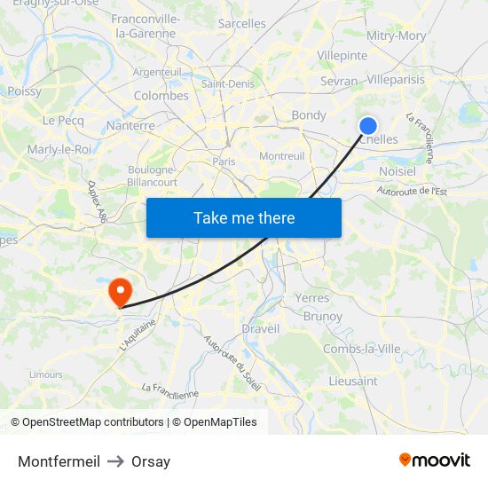 Montfermeil to Orsay map