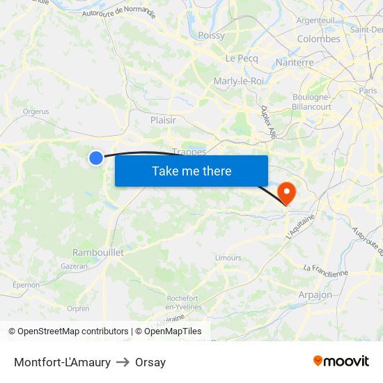 Montfort-L'Amaury to Orsay map