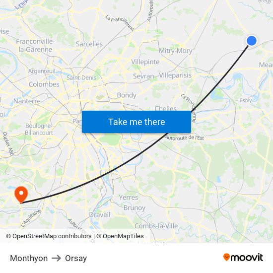 Monthyon to Orsay map