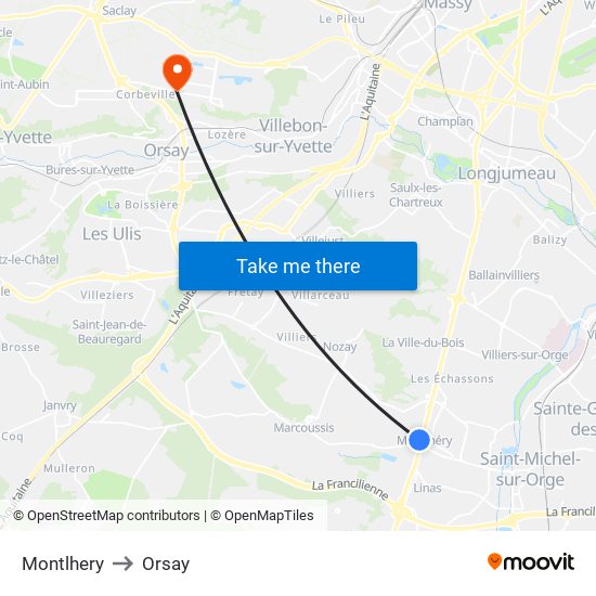 Montlhery to Orsay map