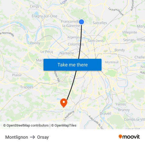 Montlignon to Orsay map