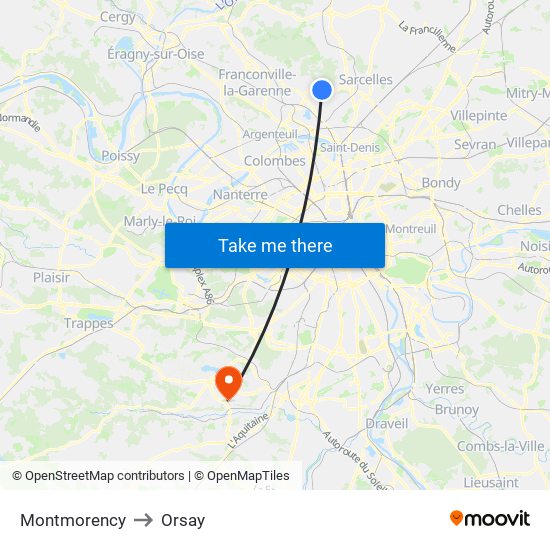 Montmorency to Orsay map