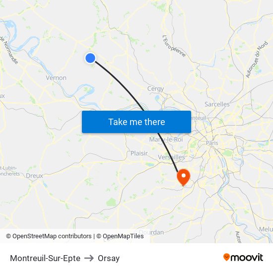 Montreuil-Sur-Epte to Orsay map