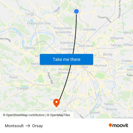 Montsoult to Orsay map