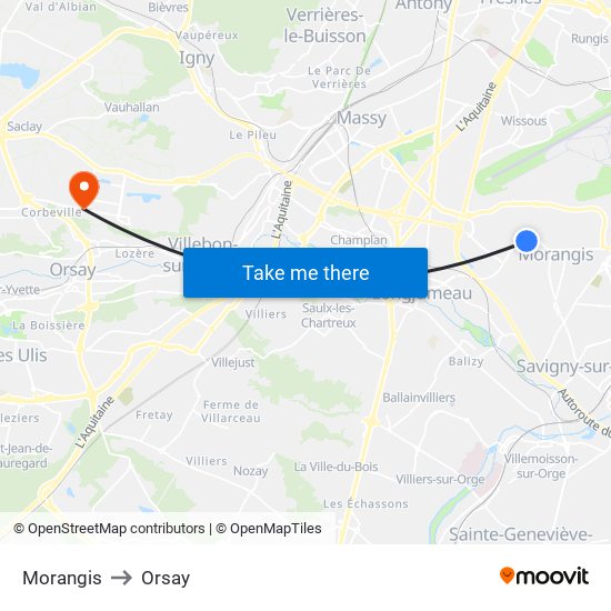 Morangis to Orsay map