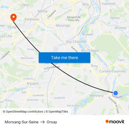 Morsang-Sur-Seine to Orsay map