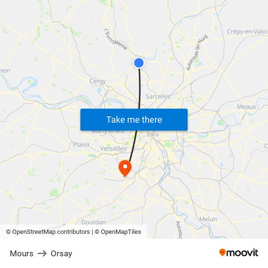 Mours to Orsay map