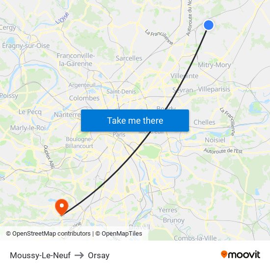 Moussy-Le-Neuf to Orsay map