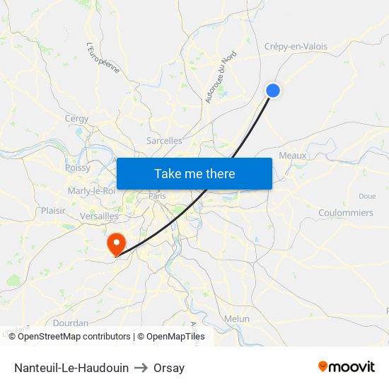 Nanteuil-Le-Haudouin to Orsay map