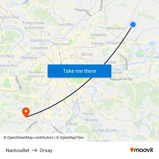 Nantouillet to Orsay map