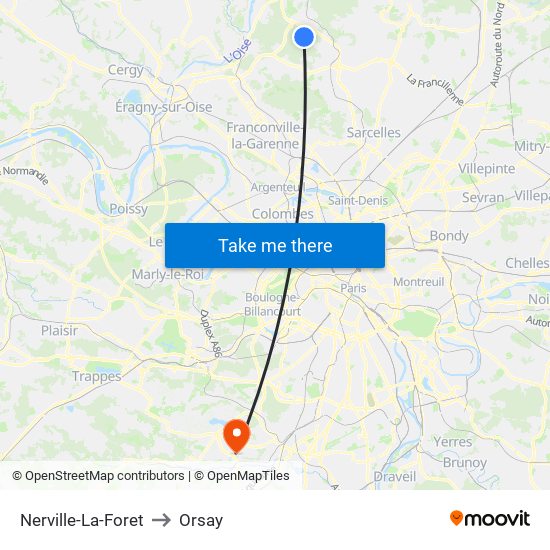 Nerville-La-Foret to Orsay map