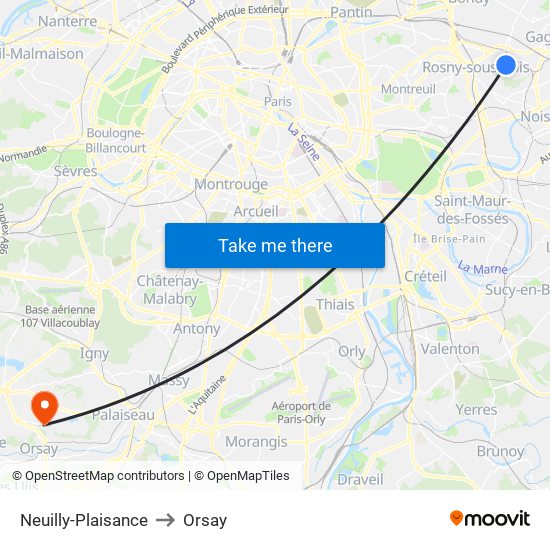 Neuilly-Plaisance to Orsay map