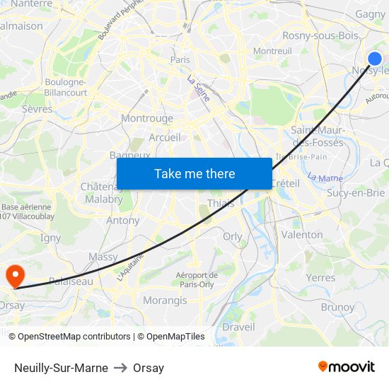 Neuilly-Sur-Marne to Orsay map