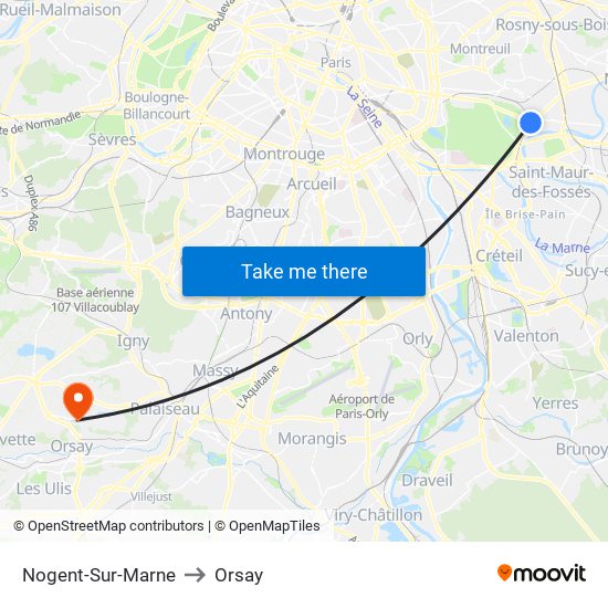 Nogent-Sur-Marne to Orsay map
